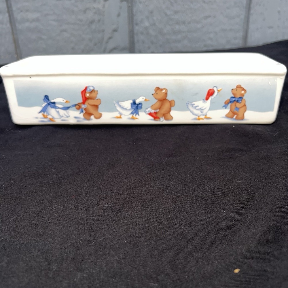 Vintage House of Lloyd 1988 Christmas Cracker Serving Tray Dish Bears Geese
